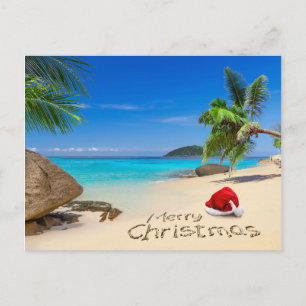 Merry Christmas With Santa Hat In The Tropics Holiday Postcard