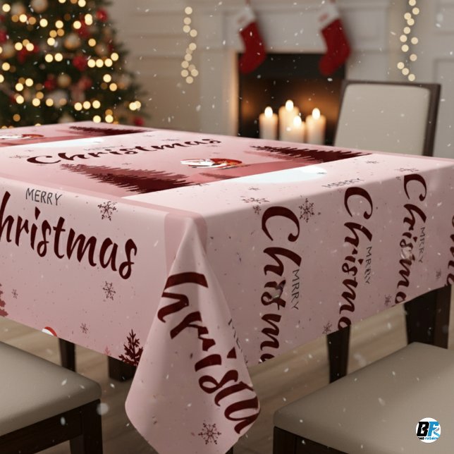 Merry Christmas With Santa Luxury Tablecloth (Christmas Table Cloth)