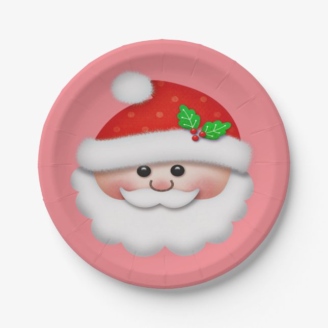 Merry Christmas with Santa's Face for Kids Paper Plate (Front)