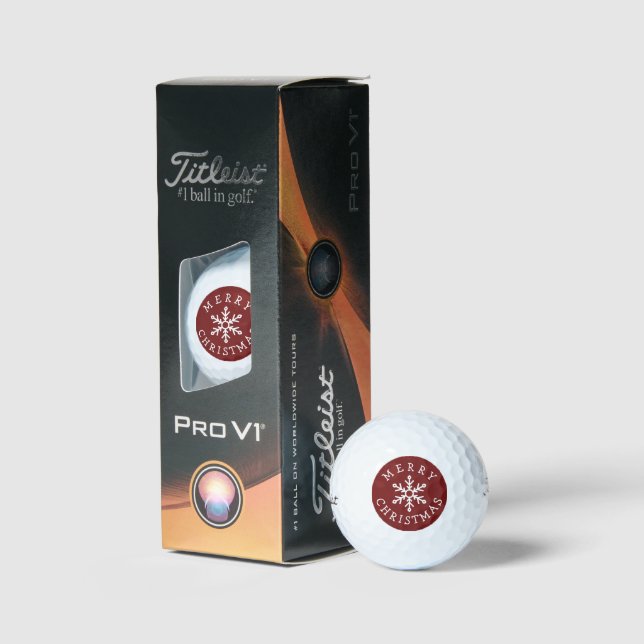 Merry Christmas with Snowflake on Deep Dark Red Golf Balls (Packaging)
