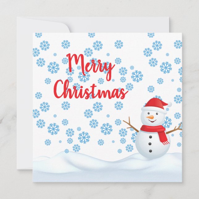 Merry Christmas with Snowflakes, Snowman w/ Scarf Invitation (Front)