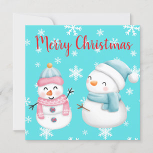 Merry Christmas with Snowflakes, Snowman & Woman Invitation