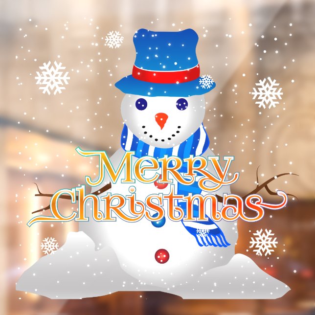 Merry Christmas with Snowman and Snowflakes Window Cling (Sheet 2)