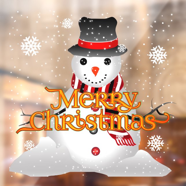 Merry Christmas with Snowman and Snowflakes Window Cling (Sheet 2)