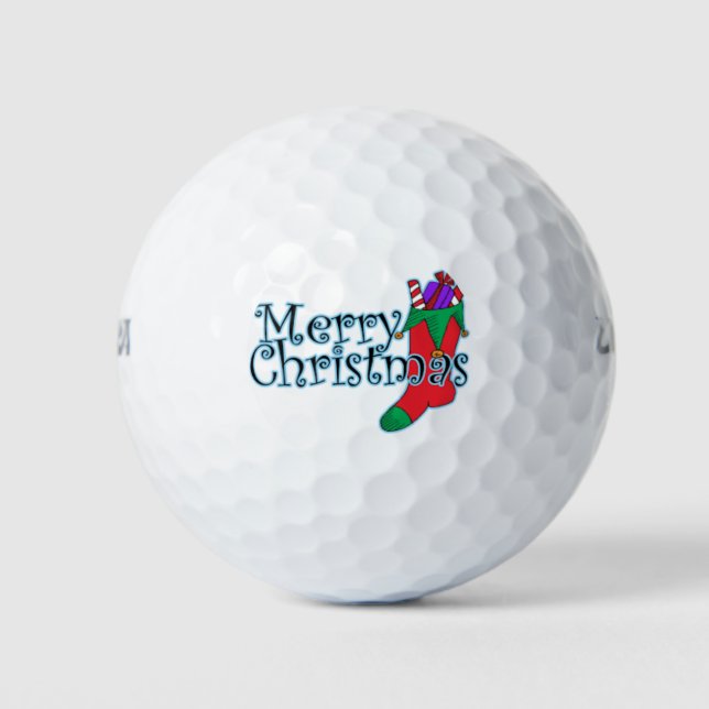 ***MERRY CHRISTMAS WITH STOCKING*** GOLF BALL (Front)