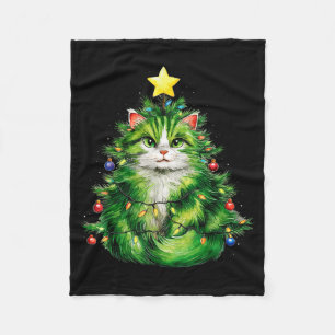 Merry Christmas With This Funny Christmas Tree Cat Fleece Blanket
