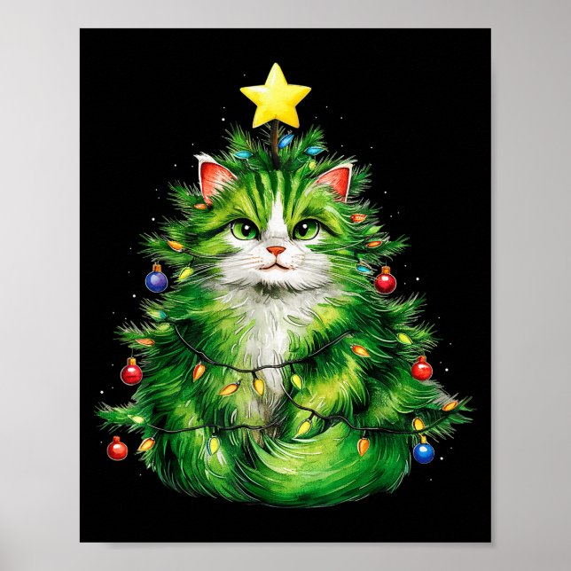 Merry Christmas With This Funny Christmas Tree Cat Poster (Front)