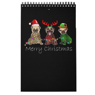 Merry Christmas with three pug dogs Calendar