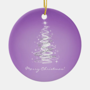 Merry Christmas with tree in purple Ceramic Tree Decoration