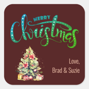 Merry Christmas with Tree Personalised Sticker Tag