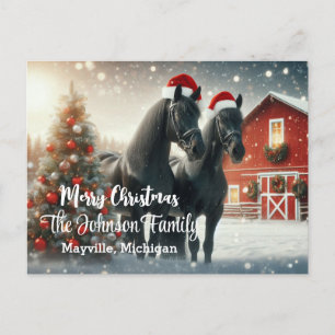 Merry Christmas with two black horses Postcard