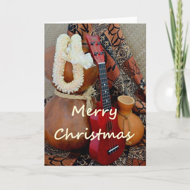 Merry Christmas with White Ribbon Lei Holiday Card (Front)