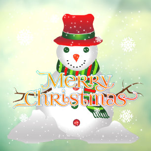 Merry Christmas with Wreath and Snowflakes Window Cling