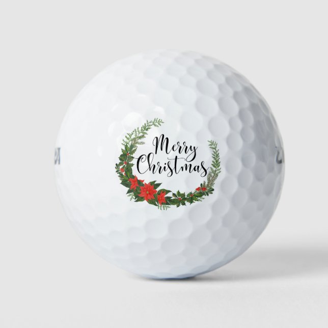 Merry Christmas with wreath for golfer  Golf Balls (Front)