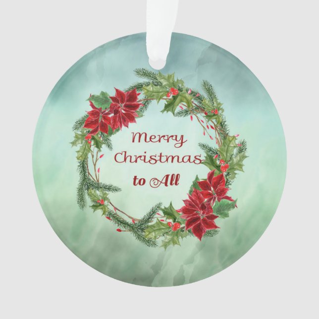 Merry Christmas with Wreath in Green Ornament (Front)