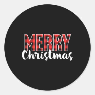 Merry Christmas Women Men Kids Red Buffalo Plaid X Classic Round Sticker