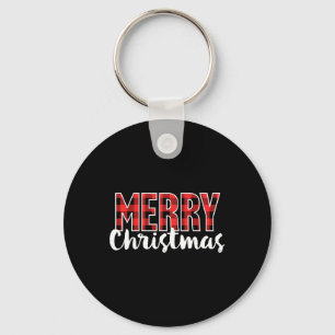 Merry Christmas Women Men Kids Red Buffalo Plaid X Key Ring