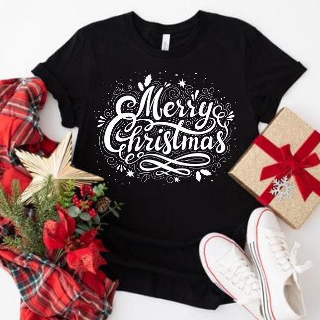 Merry Christmas Women's Holiday T-Shirt (Merry Christmas Women's Holiday T-Shirt in Black and White)