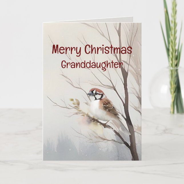 Merry Christmas Wonderful Granddaughter Watercolor Card (Front)