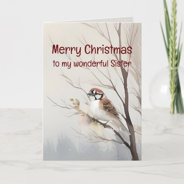 Merry Christmas Wonderful Sister Watercolor Card (Front)