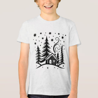 Merry Christmas Wonderland Trees House and Stars Tri-Blend Shirt