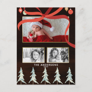 Merry Christmas Wood & Pine Trees 4 Photo Holiday