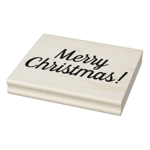 Merry Christmas Wooden Block Mounted Rubber Stamp