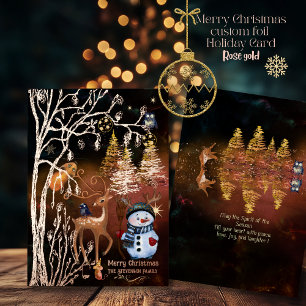 Merry Christmas Woodland Enchanted Forest  Foil Holiday Card