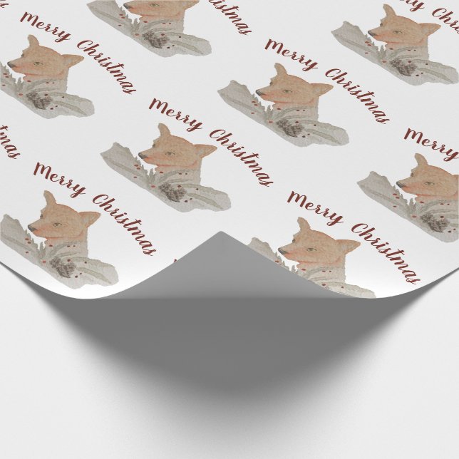 Merry Christmas Woodland Fox Wrapping Paper (Corner)