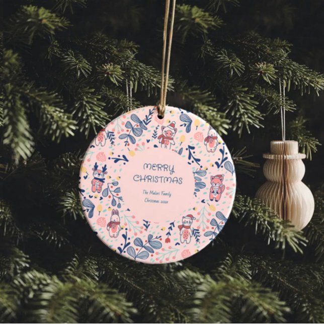 Merry Christmas Woodland Friends in Winter Forest  Ceramic Tree Decoration (Creator Uploaded)