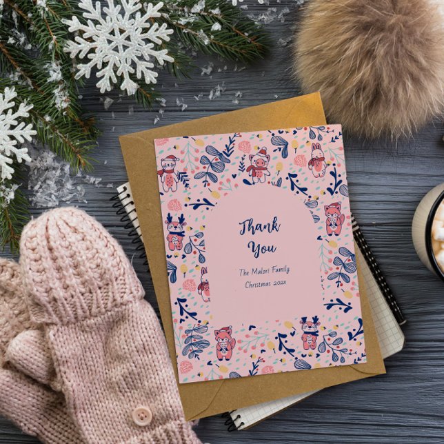 Merry Christmas Woodland Friends in Winter Forest  Thank You Card (Creator Uploaded)