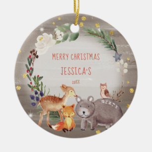 Merry Christmas Woodland Ornament