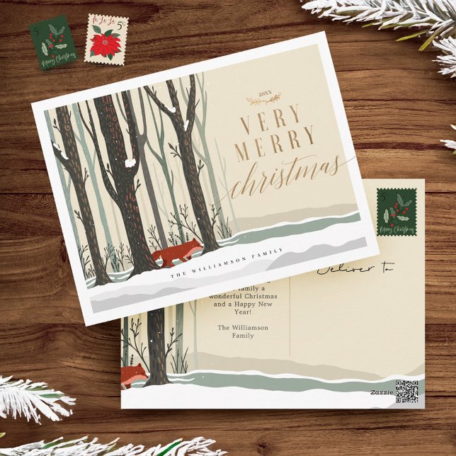 Merry Christmas Woodland Winter Forest Fox Holiday Postcard (Merry Christmas Woodland Winter Forest Fox Holiday Postcard)