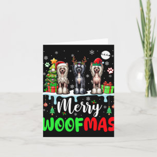 Merry Christmas Woof Three Santa Elf Chinese Crest Card