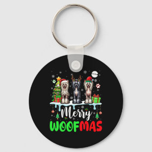 Merry Christmas Woof Three Santa Elf Chinese Crest Key Ring