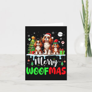 Merry Christmas Woof Three Santa Elf King Charles Card