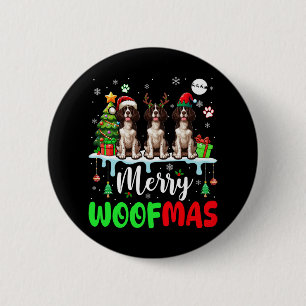 Merry Christmas Woof Three Santa English Springer  6 Cm Round Badge