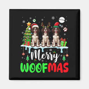 Merry Christmas Woof Three Santa English Springer  Magnet