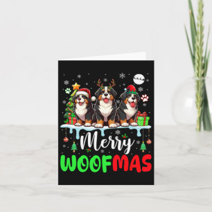 Merry Christmas Woof Three Santa Reindeer Bernese Card