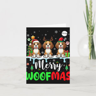 Merry Christmas Woof Three Santa Reindeer Elf Beag Card