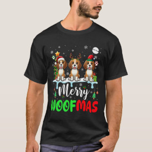 Merry Christmas Woof Three Santa Reindeer Elf Beag T-Shirt