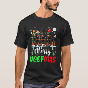 Merry Christmas Woof Three Santa Reindeer Elf Rott T-Shirt