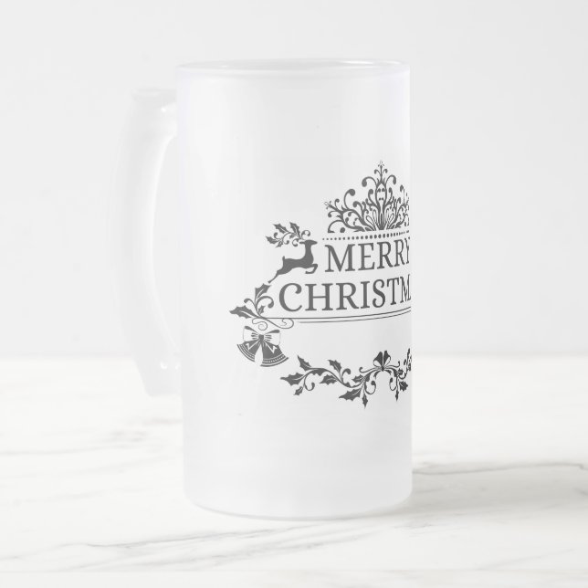 Merry Christmas Word Art Frosted Glass Beer Mug (Front Left)