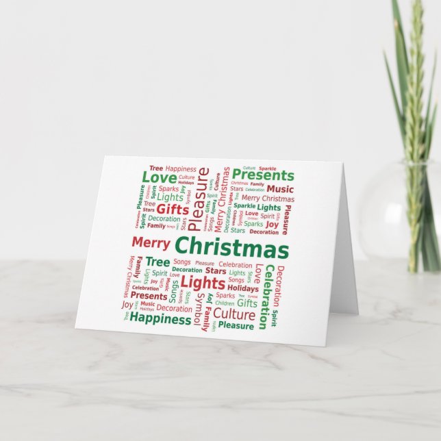 Merry Christmas Word Cloud in Green Red Colours Holiday Card (Front)
