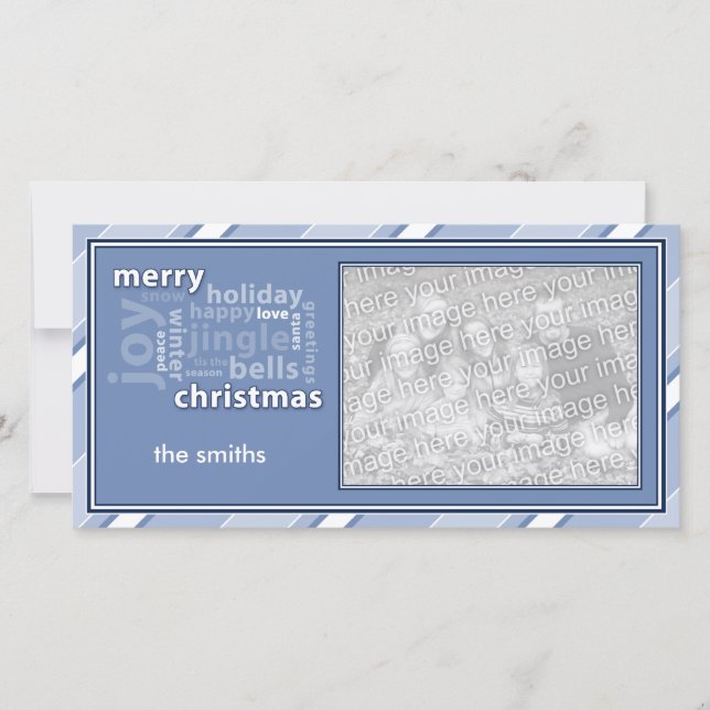 Merry Christmas Word Collage in Blue Photo Card (Front)