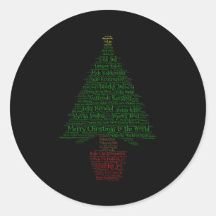 Merry Christmas World Languages Word Tree  Classic Round Sticker