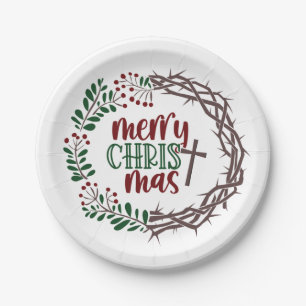 Merry CHRISTmas Worship Wreath Party Paper Plate