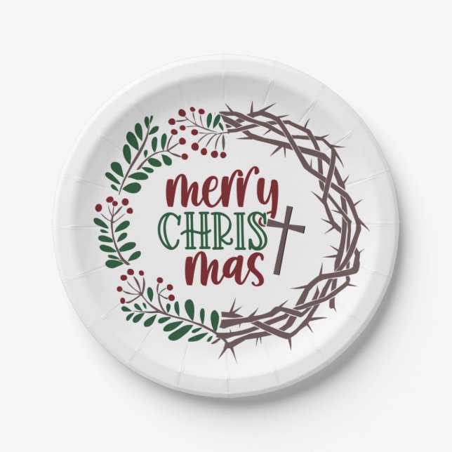Merry CHRISTmas Worship Wreath Party Paper Plate (Front)