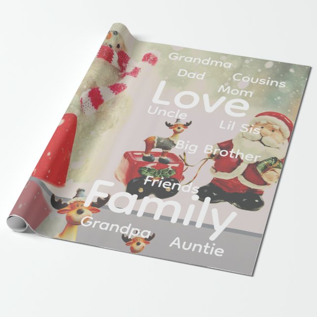 Merry Christmas Wrapping Family Love Friends  Wrapping Paper (Unrolled)