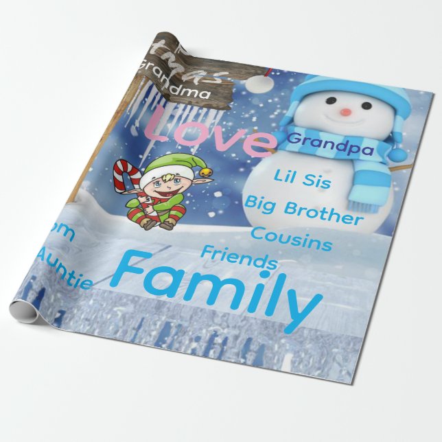 Merry Christmas Wrapping Family Love Friends  Wrapping Paper (Unrolled)